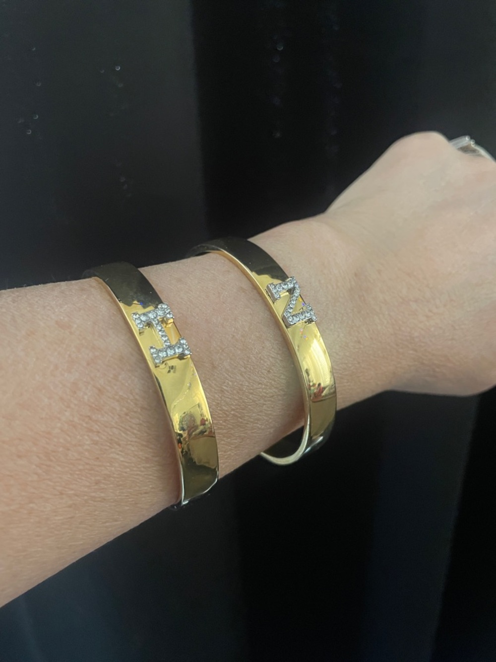 PICK ONE Gold and RHODIUM Initial top grade clear CRYSTAL Accent Cuff Bracelet